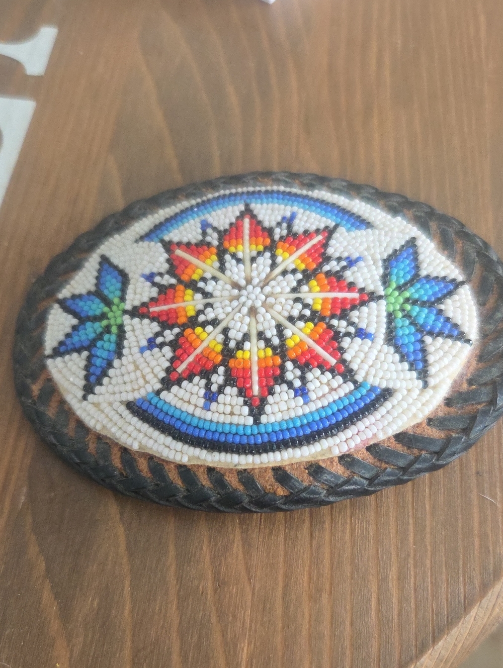 Vintage Navajo Handmade Beaded Oval Belt Buckle - Multicolor